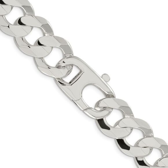 Kazi Luxury Sterling Silver 15.75mm Concave Beveled Curb Chain - Picture 3 of 4